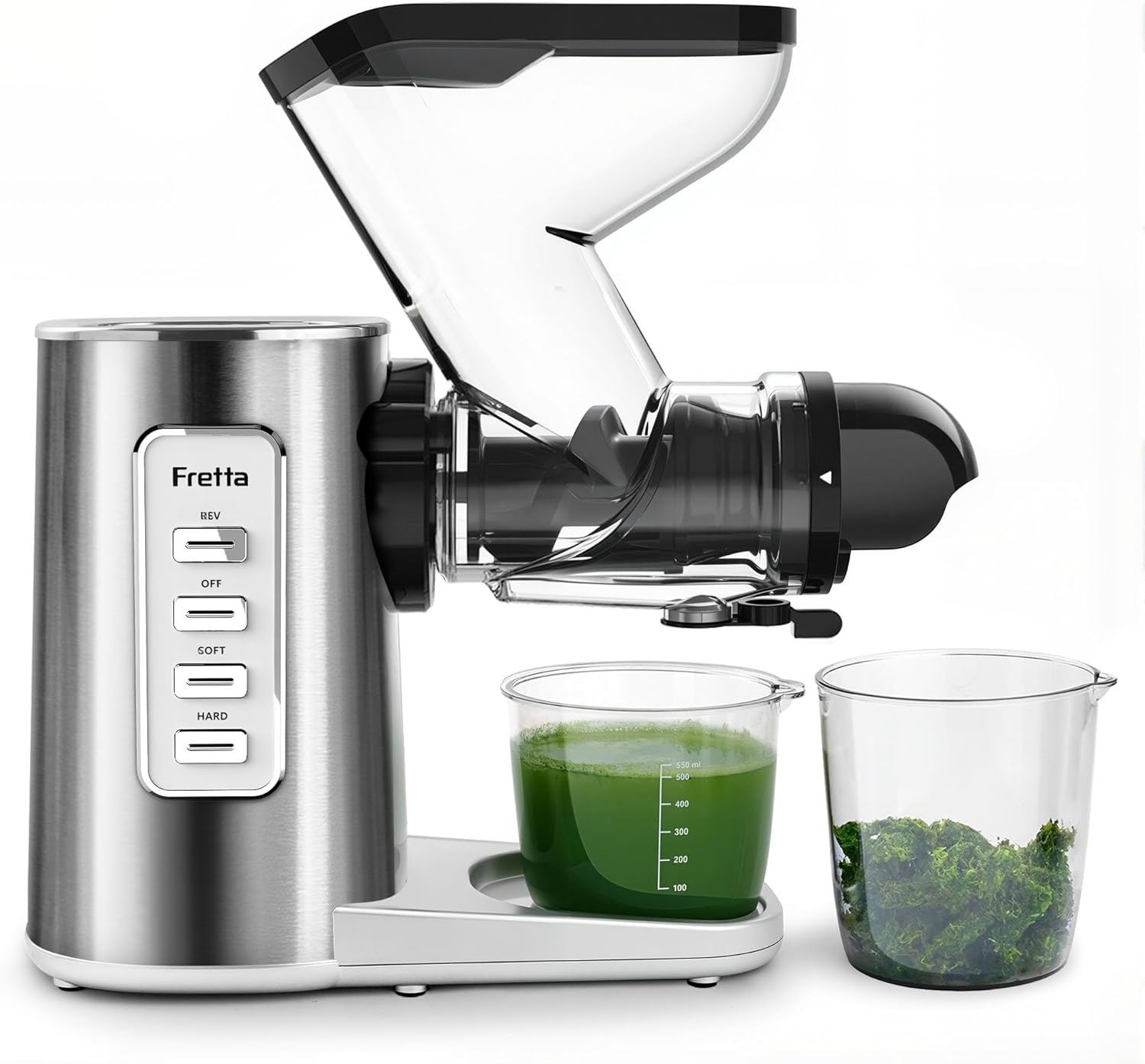 Fretta Edge Max F3500 Cold Press Juicer, Slow Masticating (200W, 3'' Wide Feed Chute, Stainless Steel, Easy Clean)
